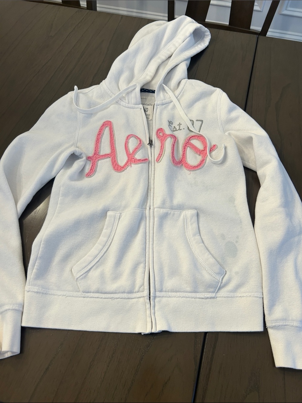 Aeropostale White Zip-Up Hoodie with Pink Script